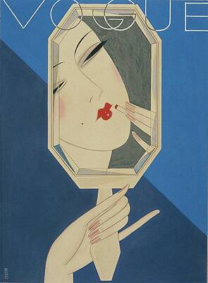 Elegant Woman Reflection with Red Lipstick Wall Art