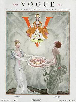 Anniversary Wall Art featuring the digital art Vogue Magazine Cover Featuring Two Women Carrying by Georges Lepape & Pierre Brissaud