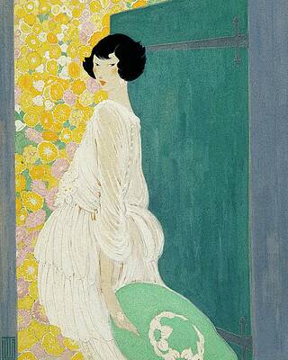 Woman in Floral Background Digital Art