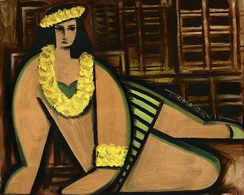 Hawaii Wall Art featuring the painting Waikiki Hula Girl Art Print by Tommervik