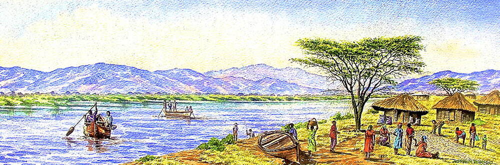 Kenya Wall Art featuring the painting Water Village by Joseph Thiongo