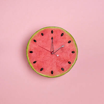 Watermelon Clock on Pink Background Wall Art