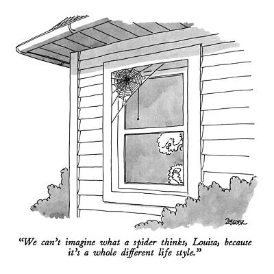 Spin Wall Art featuring the drawing We Can't Imagine What A Spider Thinks by Jack Ziegler