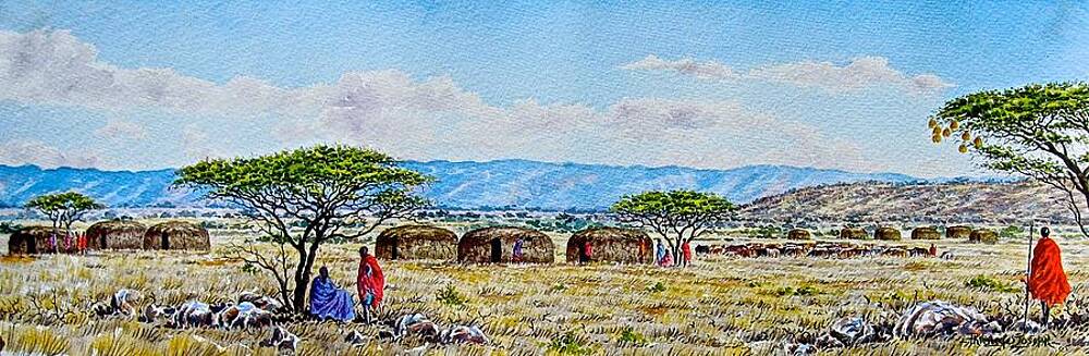 Kenya Wall Art featuring the painting We Mingle by Joseph Thiongo