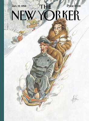 Sledding Adventure on New Yorker Cover Wall Art