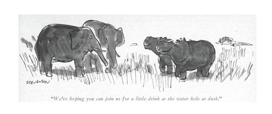 Wildlife Drawing - We're Hoping You Can Join Us For A Little Drink by James Stevenson