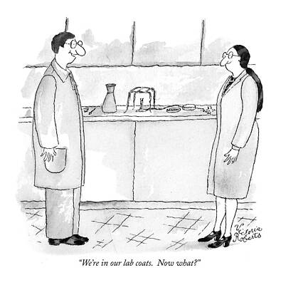 Lab Wall Art featuring the drawing We're In Our Lab Coats.  Now What? by Victoria Roberts