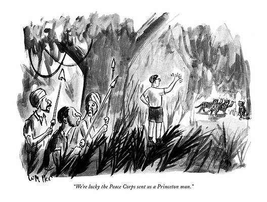 Jungle Meeting with Locals and Tigers Drawing