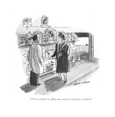 Bee Wall Art featuring the drawing We've Decided To Allow Our Canary To Become by Helen E. Hokinson