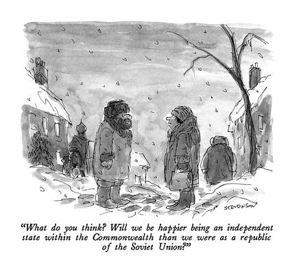 Europe Drawing - What Do You Think?  Will We Be Happier Being An by James Stevenson