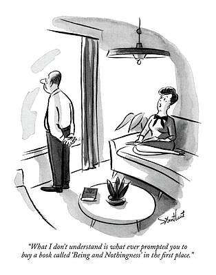 Couple Discussing Philosophy Book Drawing