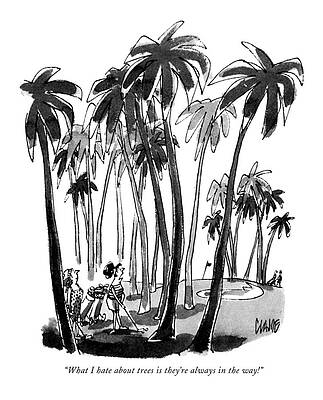 Golfers Navigating Through Palm Trees Drawing
