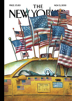 New Yorker Cover with Flagged Taxi Wall Art