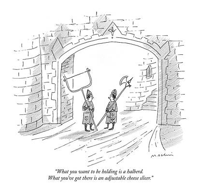 Invention Drawing - What You Want To Be Holding Is A Halberd.  What by Michael Maslin