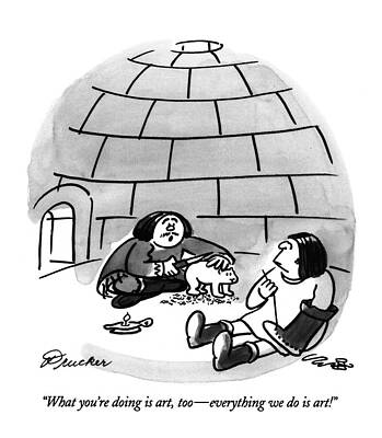 Igloo Conversation with Dog Drawing