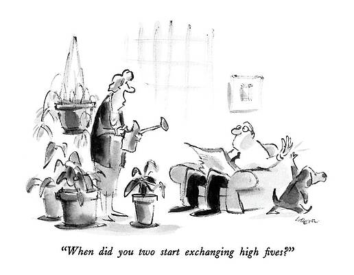 Paw Wall Art featuring the drawing When Did You Two Start Exchanging High Fives? by Lee Lorenz