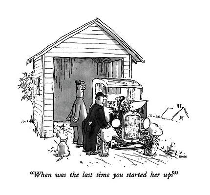 Hood Drawing - When Was The Last Time You Started Her Up? by George Booth