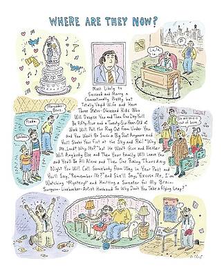 Lonely Wall Art featuring the drawing 'where Are They Now?' by Roz Chast