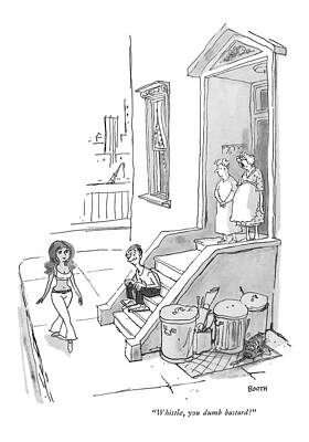 Street Scene with People on Steps Drawing