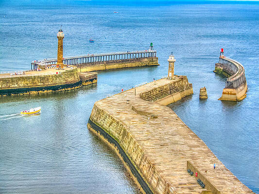 Architecture Wall Art featuring the photograph Whitby Harbour Walls by Sue Leonard