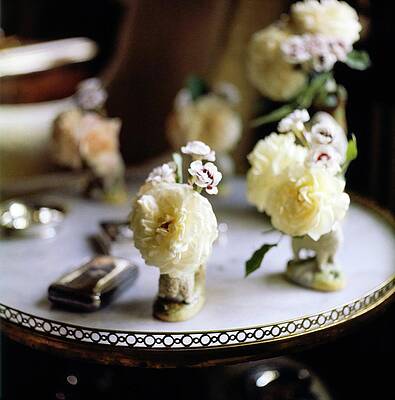 Antique Photograph - White Flowers On A Marble Table by Horst P. Horst