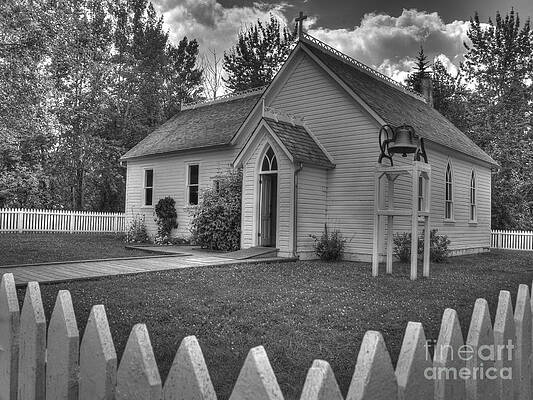 Wall Art featuring the photograph White Picket Fence Church by Darcy Michaelchuk