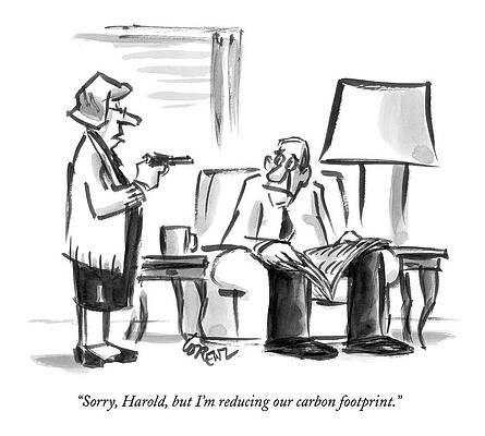 Shoot Wall Art featuring the drawing Wife About To Shoot Husband by Lee Lorenz