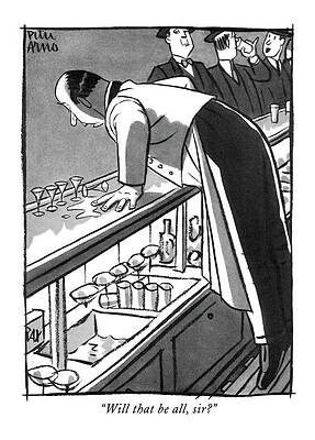 Bartender Reaching Over Counter Wall Art