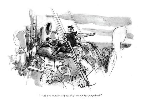 Combat Drawing - Will You Kindly Stop Waking Me Up For Porpoises? by Perry Barlow