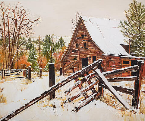 Painting - Winter - Barn - Snow In Nevada by Jan Dappen