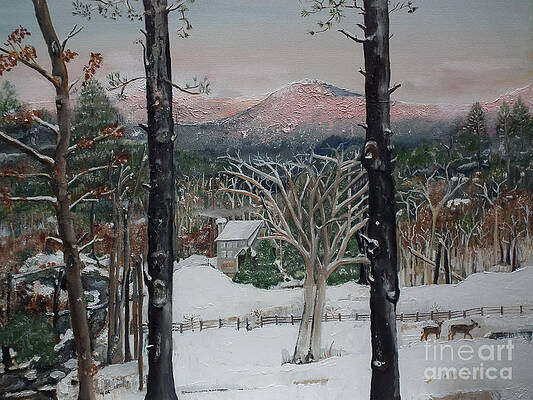 Painting - Winter - Cabin - Pink Knob by Jan Dappen