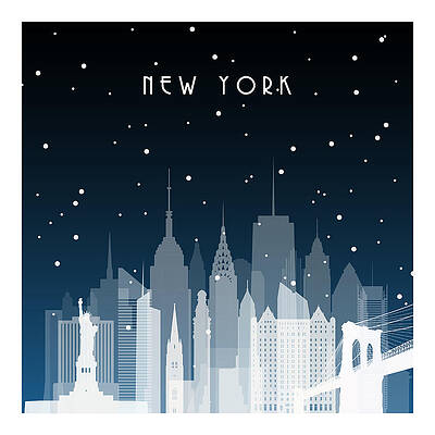 Wall Art featuring the digital art Winter Night In New York. Night City In by Greens87