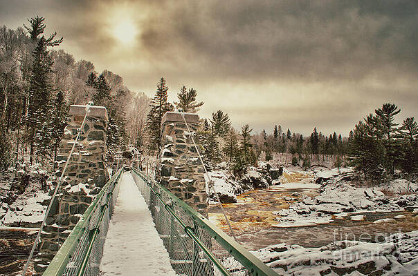 Snowy Winter Bridge and River Wall Art
