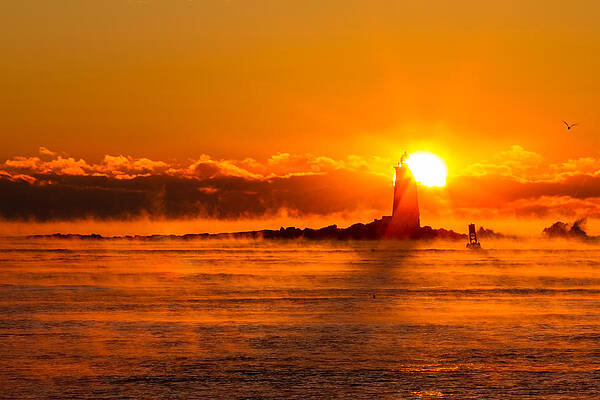 Photograph - Winter Sunrise Whaleback Light by Jeff Sinon