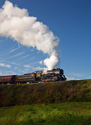 Fall Wall Art featuring the photograph WM Steam Train Powers Along Railway by Steven Heap