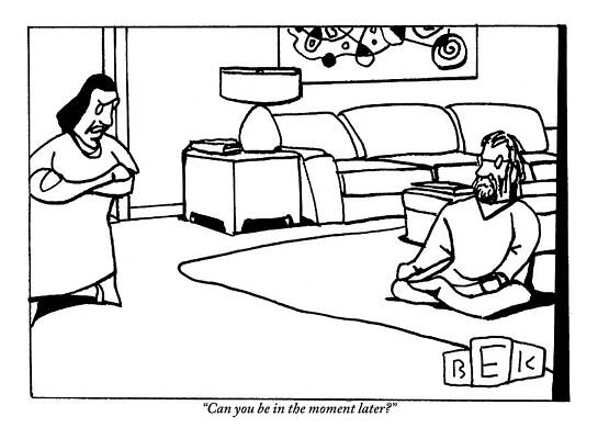 Meditation Wall Art featuring the drawing Woman In A Living Room With Her Arms Crossed by Bruce Eric Kaplan