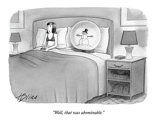 Globe Drawing - Woman In Bed With A Huge Snow-globe by Harry Bliss