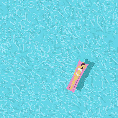 Woman Relaxing on Pool Float Wall Art