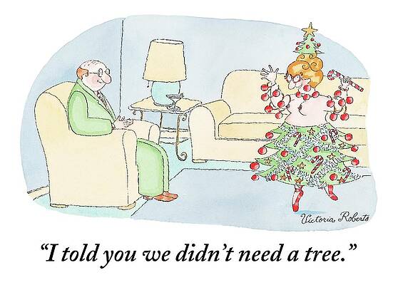 Living Room Wall Art featuring the drawing Woman Is Dressed As A Christmas Tree by Victoria Roberts