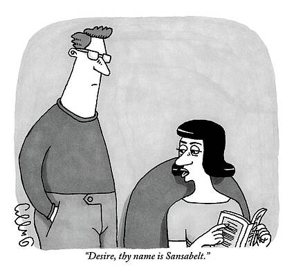 Sexy Drawing - Woman, Seated And Holding A Book, Speaks To Man by J.C.  Duffy