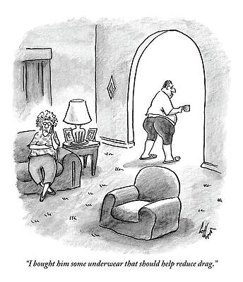 Underwear Drawing - Woman Speaks On Phone As Her Husband Stands by Frank Cotham