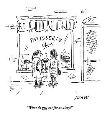 Anxious Drawing - Woman Talking To Another Woman In Front by David Sipress