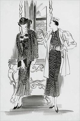 Reflection Digital Art - Women Wearing Patterned Dresses by Rene Bouet-Willaumez