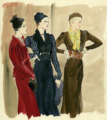 Elegant Vintage Fashion Trio Digital Art
