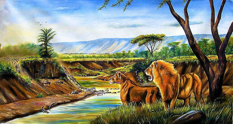 Kenya Wall Art featuring the painting Wonder Of The Great Migration by Chagwi