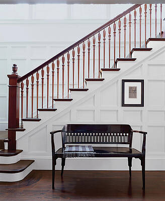 Staircase Photograph - Wooden Bench And Staircase Inside House by Scott Frances