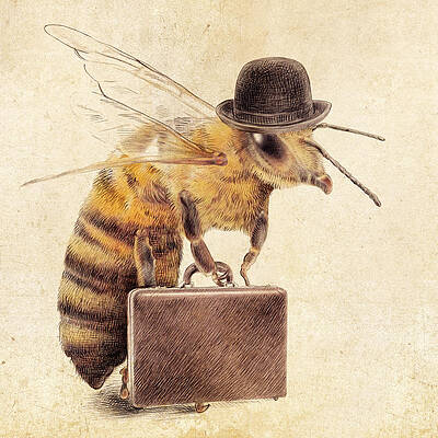 Bee with Bowler Hat and Briefcase Wall Art