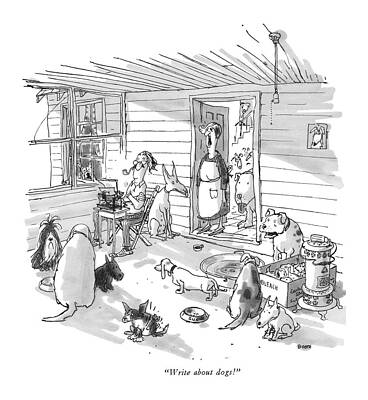 Writer Surrounded by Dogs Wall Art