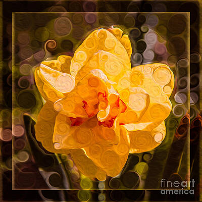 Summer Painting - Yellow Daffodil In An Abstract Garden Painting by Omaste Witkowski