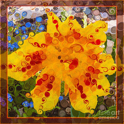 Summer Painting - Yellow Lily With Streaks Of Red Abstract Painting Flower Art by Omaste Witkowski